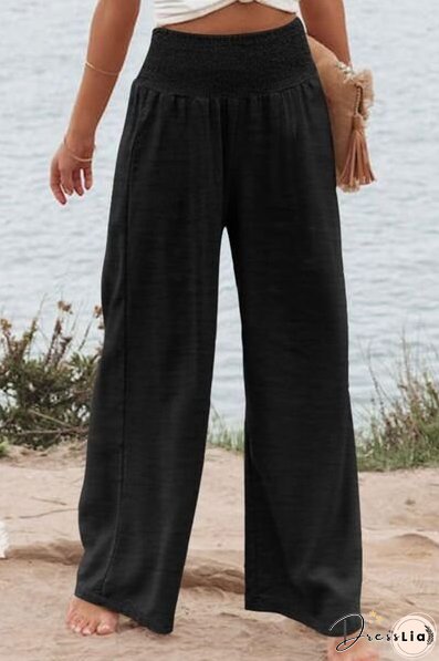 Plus Size Smocked High Waist Wide Leg Pants