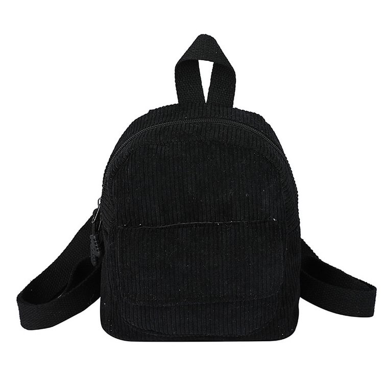 Women Mini Backpack Corduroy Girls Bookbags Retro Travel Rucksack (Black)