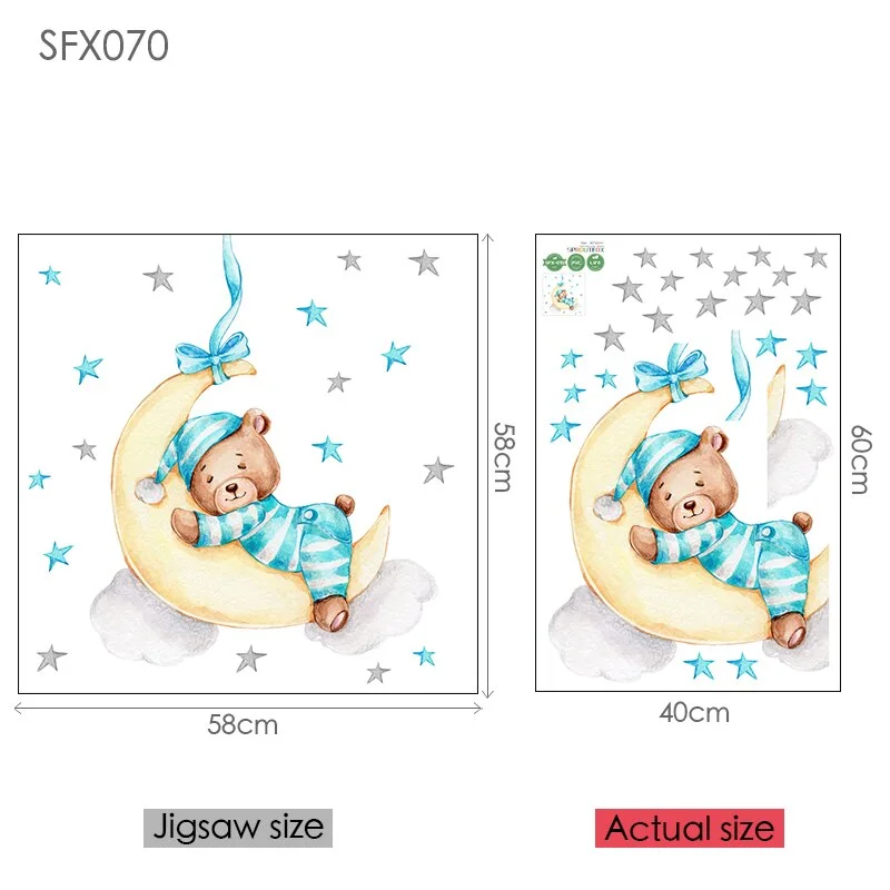 Moon Cloud Big Wall Stickers For Kids Rooms Boys Stars Large Wall Stickers For Children's Room Bear Bedroom Decoration