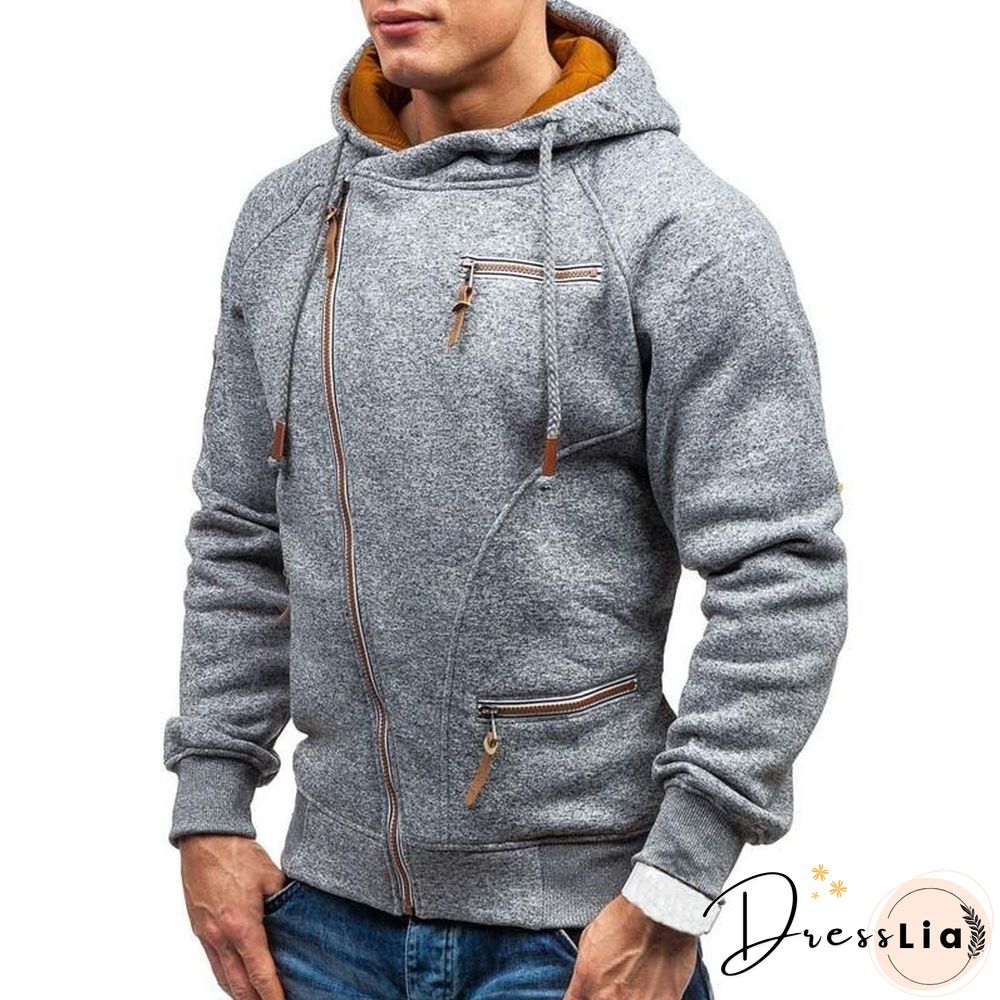 Hoodie Casual Solid Long Sleeve Hoodies Sweatshirts Slim Zipper Hoody Sweatshirt Men Hooded Streetwear