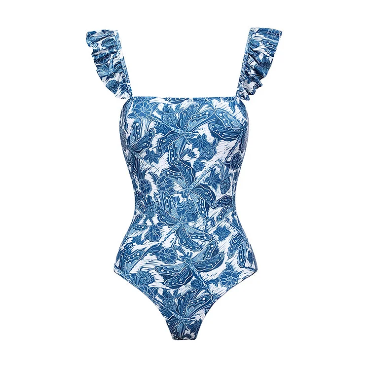 Blue Dragonfly Printed One Piece Swimsuit