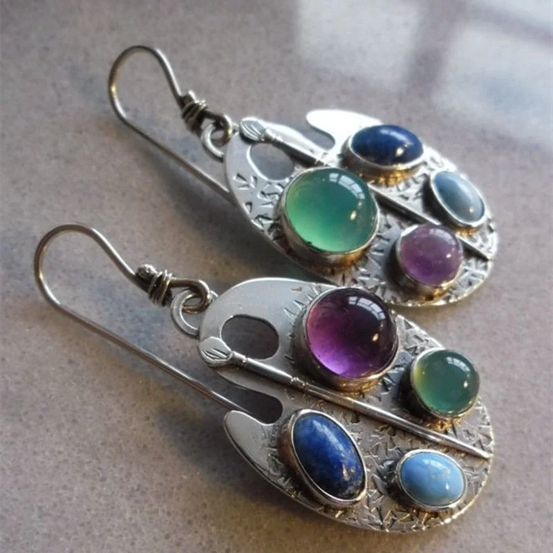 New Vintage Multicolor Stone Indian Jewelry Dangle Earrings for Women Ethnic Tribal Drop Hook Earrings Statement Accessories