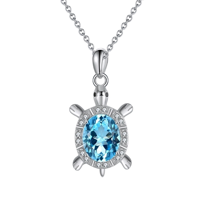 925 Sterling Silver Water Plating Crystal Zircon Cable Chain Handmade Polishing Inlay Tortoise Pendant Necklace