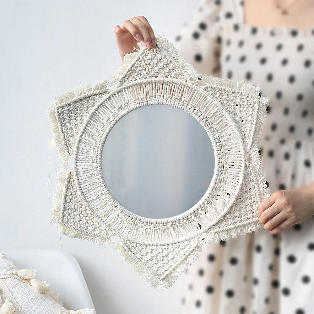 Wall Mirror Macrame Decorative Mirrors Boho Home Decor Wall Hanging Mirror for Living Room Decoration Bedroom Baby Nursery Gift