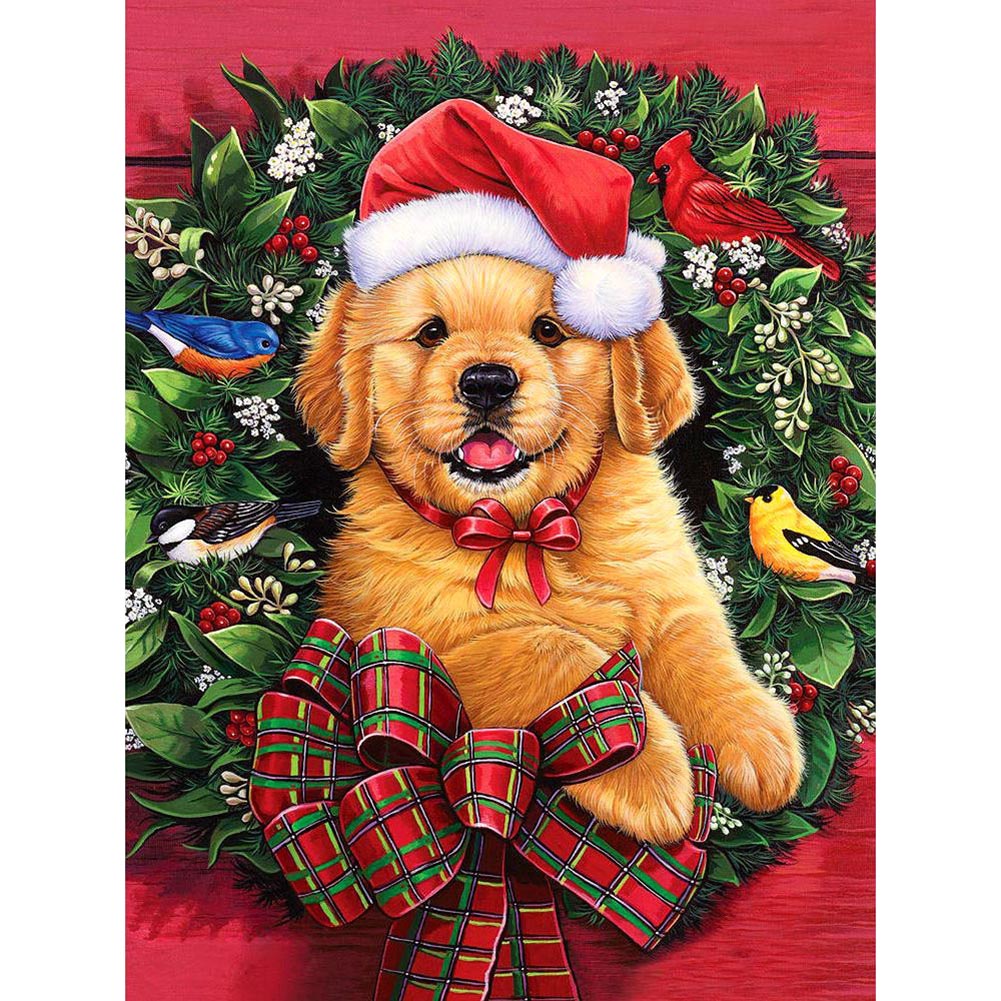 

30x40cm Round Drill Diamond Painting-Christmas Dog Ornament, 501 Original