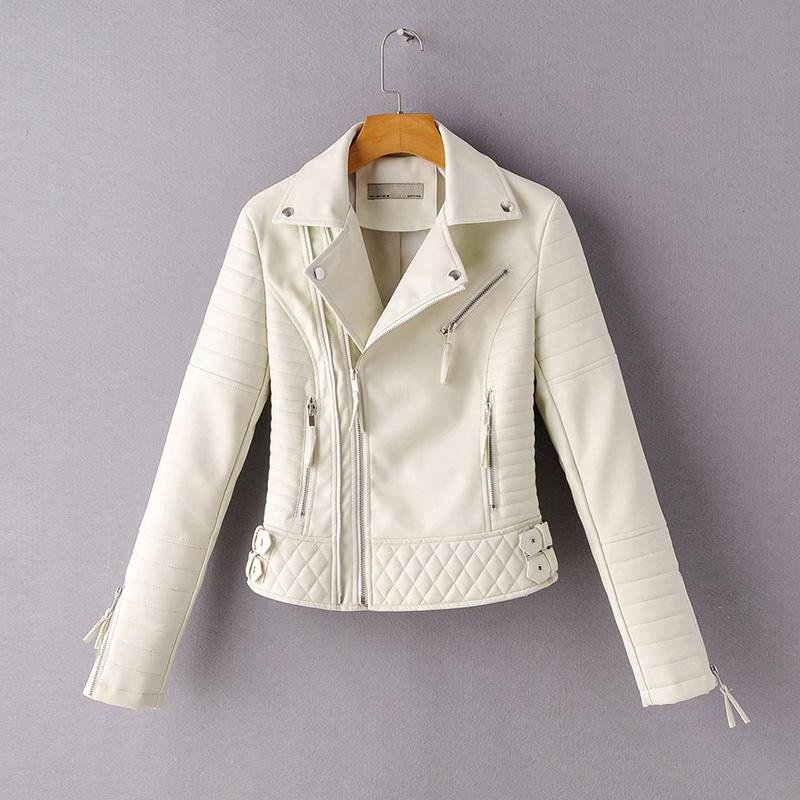 Ailegogo New Autumn Women Pu Faux Soft Leather Jacket Streetwear Punk Style Female Black Motorcycle Biker Turn Down Collar Coat