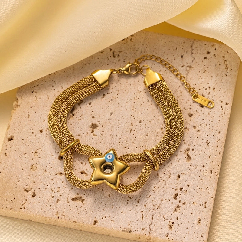 Casual Minimalist Eye Flower Butterfly Titanium Steel Zircon Bracelets In Bulk