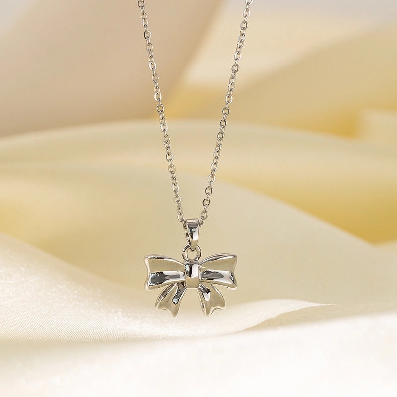 Sweet Minimalist Star Heart Shape Bow Knot Titanium Steel Zircon Plating Inlay Pendant Necklace