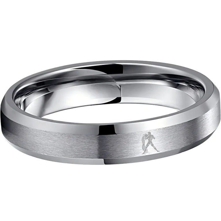 Sliver Aquarius Couple Wedding Band Beveled Edges Sliver Laser Etched Tungsten Carbide Rings 4MM 6MM 8MM Width