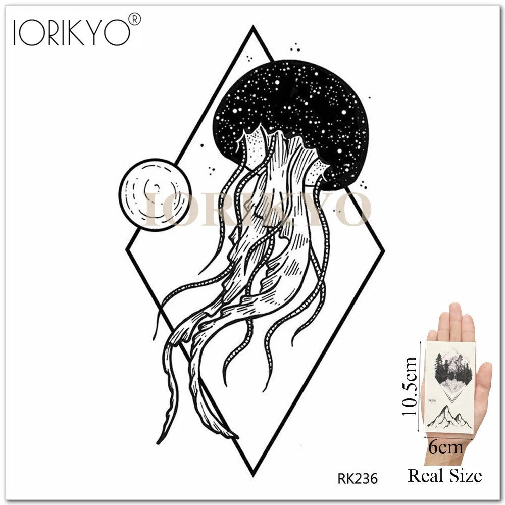 Cartoon Water Color Girls Tattoo Stickers Temporary Children Tattoo Women Stickers Ocean Jellyfish Beauty Flash Tatoos Cute