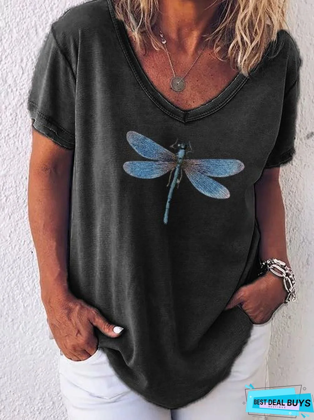 Fit Casual V Neck Printed T-shirt