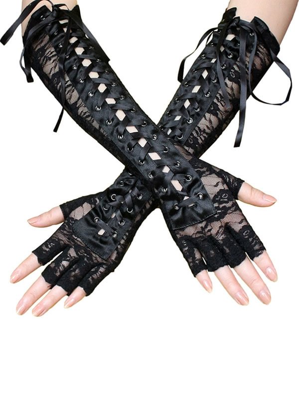 Gothic Lolita Oversleeves Lace Up  Black Lolita Accessories Novameme