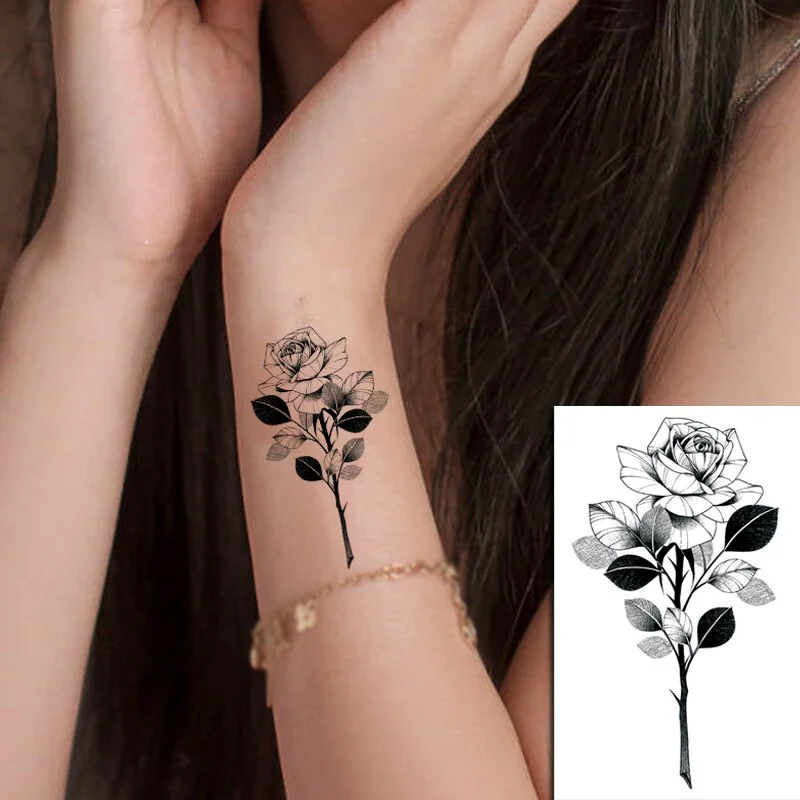 Beautiful Rose Flowers Body Art Neck Abdomen Waterproof Fake Tattoo Sexy for Woman Men Flash Temporary Small Size Tattoo Sticker