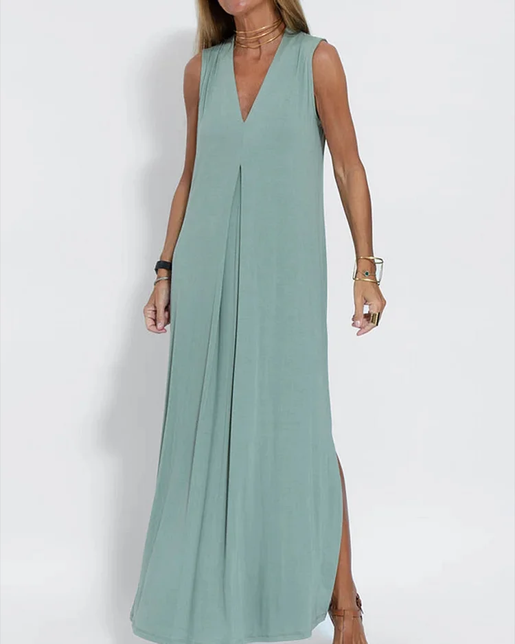 Elegant Solid Color Sleeveless Maxi Dress