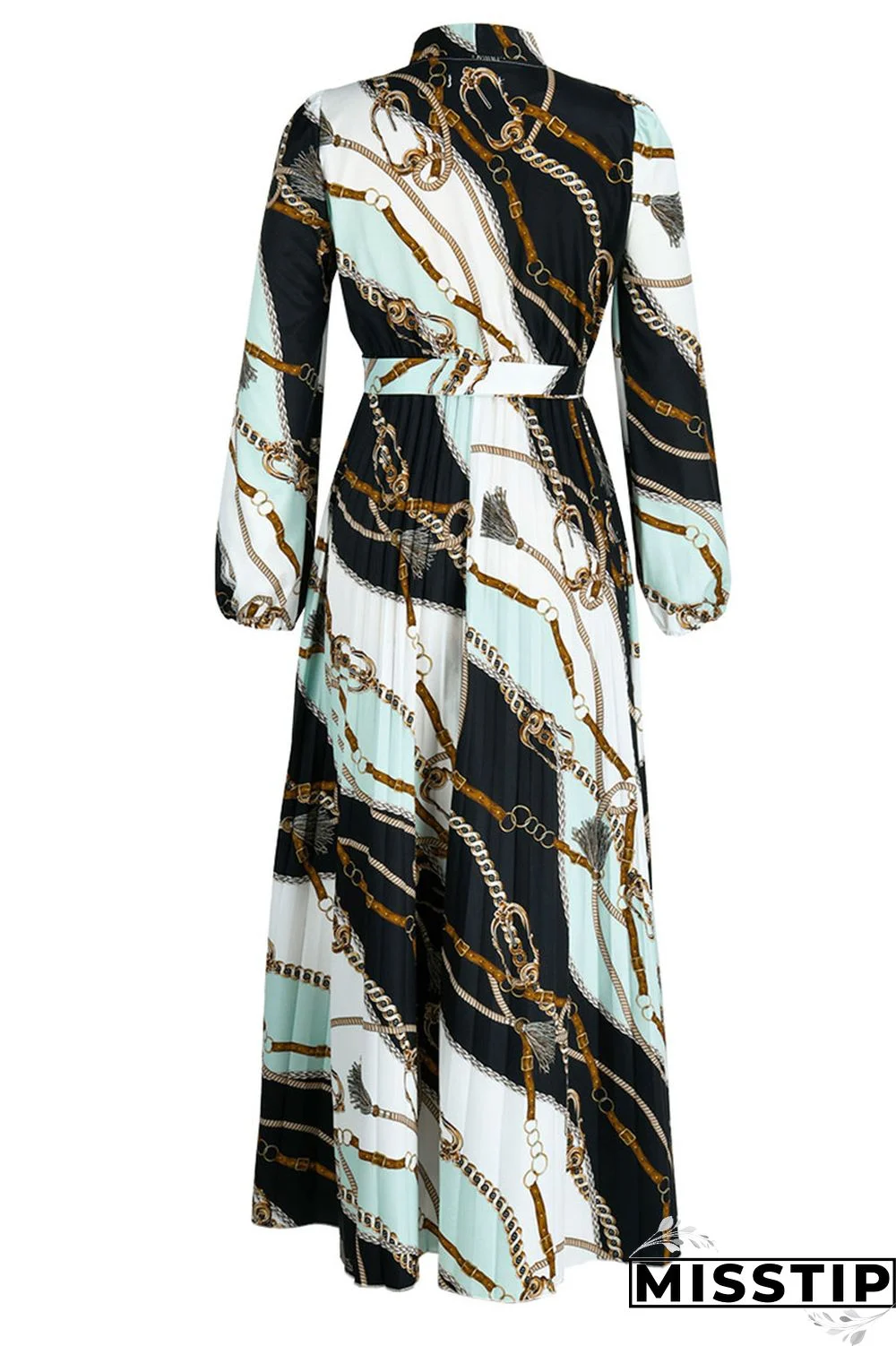 Black Casual Print Patchwork Fold O Neck Straight Dresses