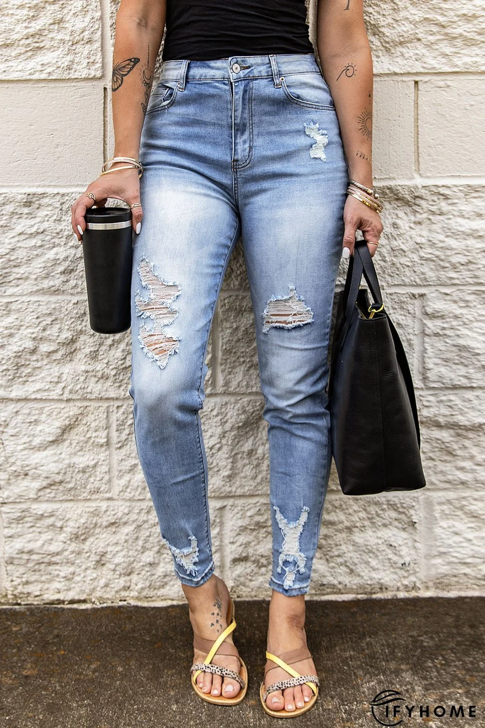 Distressed Mid Rise Jeans | IFYHOME