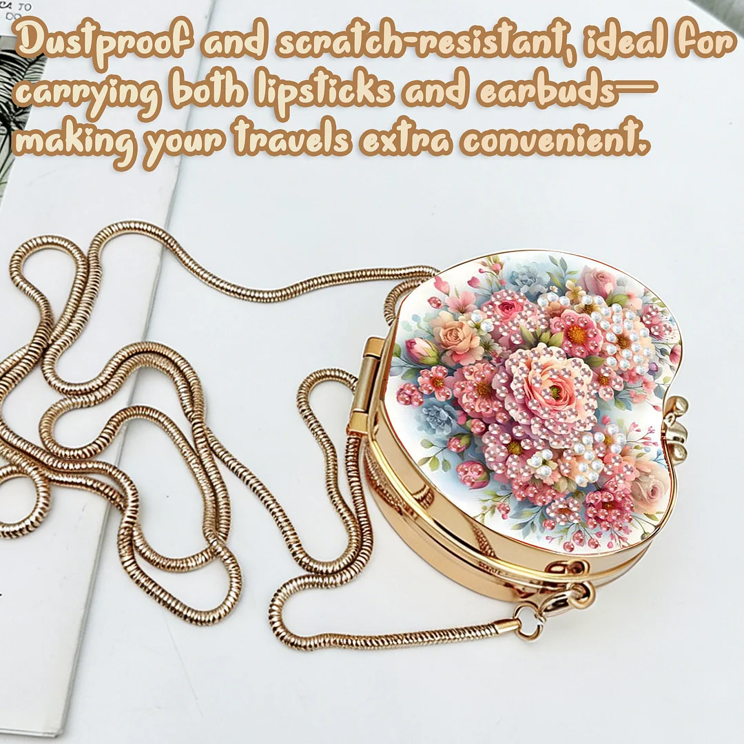 Flowers DIY Acrylic Love Diamond Art Painting Card Case Wallet with Chain Small Diamond Painting Crossbody Bag for Adults Women Girls Gift