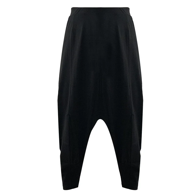 UForever21 2022 New Spring Fashion Tide Black High Waist Elastic Pockets Patchwork Casual Woman Full Length Harem Pants SA155