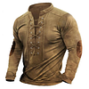 Men's Outdoor Suede Patchwork Drawstring Collar Long Sleeve T-Shirt by Inlyline