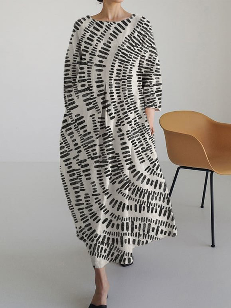 Comstylish Geometric Print Crew Neck Casual Midi Dress