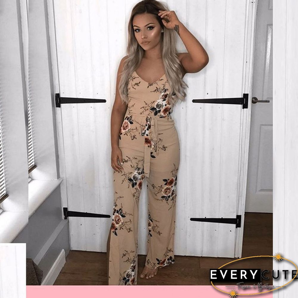 Deep V Neck Casual Jumpsuits Rompers Floral Jumpsuits for Women Sleeveless pantalon femme
