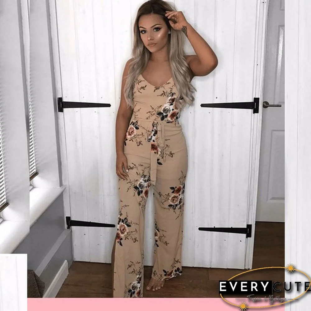 Deep V Neck Casual Jumpsuits Rompers Floral Jumpsuits for Women Sleeveless pantalon femme