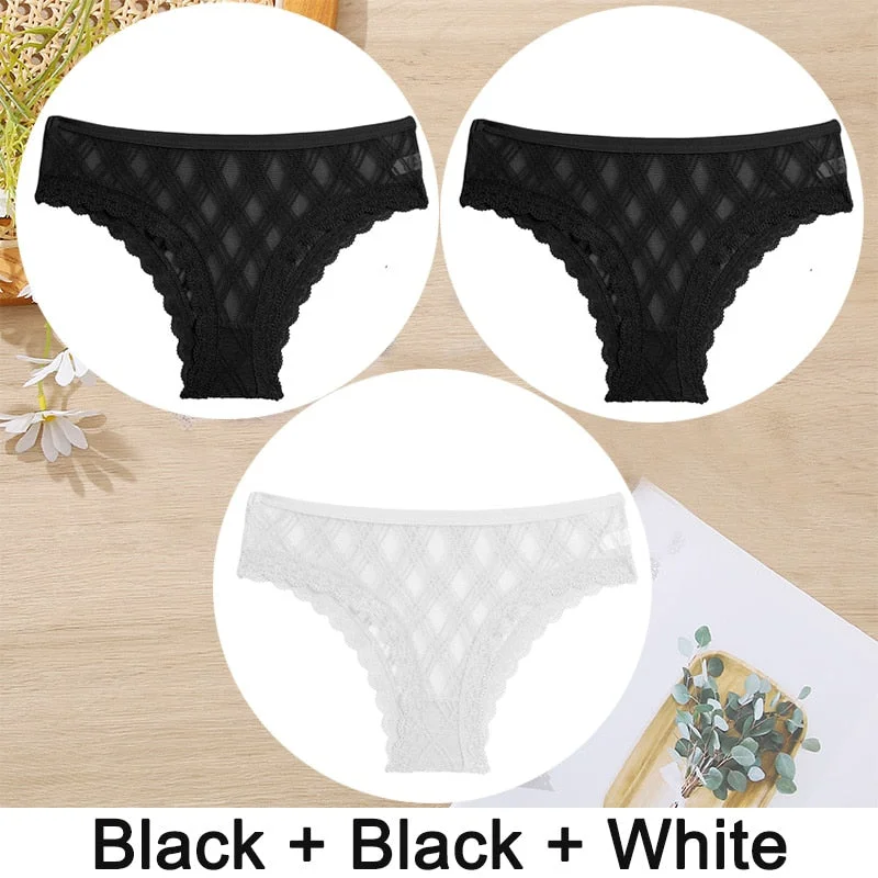 3PCS/Set Women Panties Sexy Underwear Lace Panties Lingerie Female Floral Lace Briefs Perspective Finetoo Design Ladies Pantys