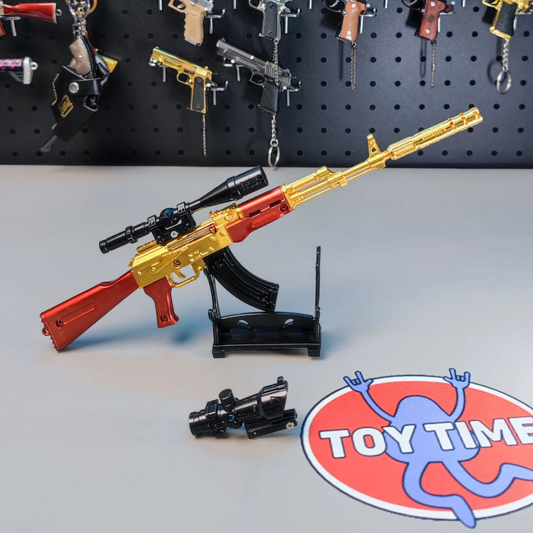 ToyTime AK47 PUBG Game Weapon Model Golden AKM Gun Model 30cm Alloy Mini AKM Assult Rife