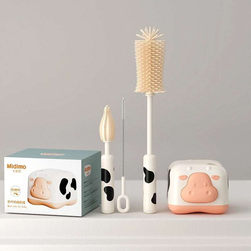 Silicone Bottle Brush Portable Bottle Brush Suit Baby Bottle Cleaning Brush Drain Rack Washing Bottle