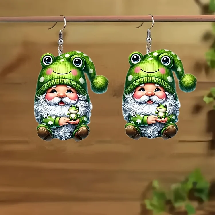St. Patrick's Day Cute Cartoon Frog & Hat Design Earrings