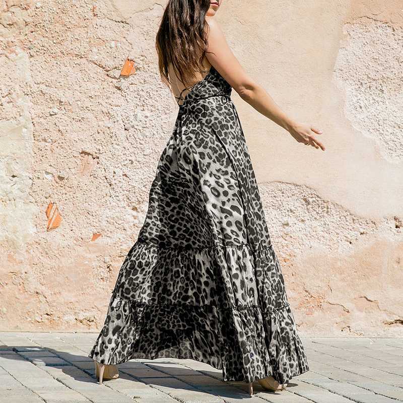 Female Leopard Print Beach Sexy Suspender Dress-vocosishoes