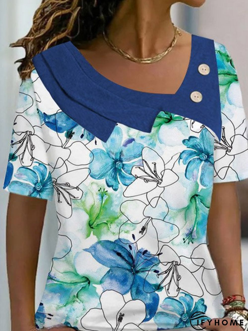 Floral Loose Shawl Collar Top | IFYHOME