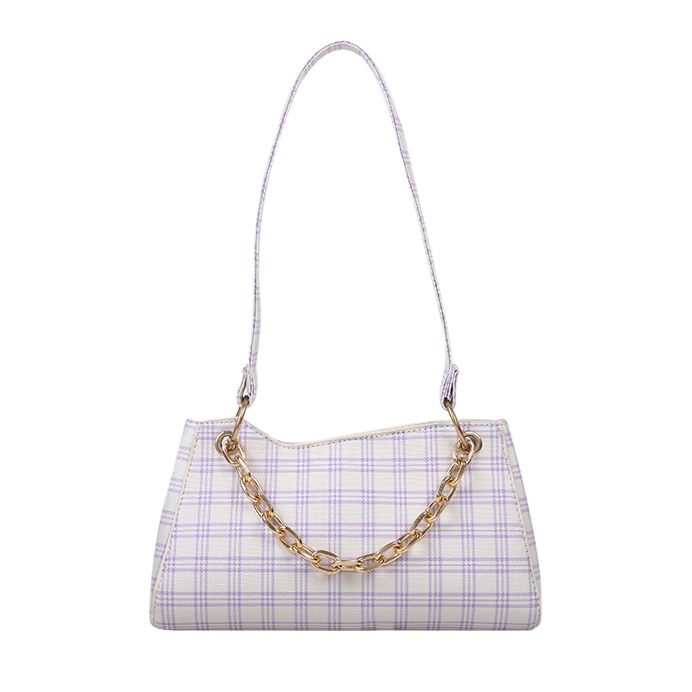 

Casual Women Plaid Handbag PU Chain Tote Street Shoulder Bag -White+Purple, 501 Original
