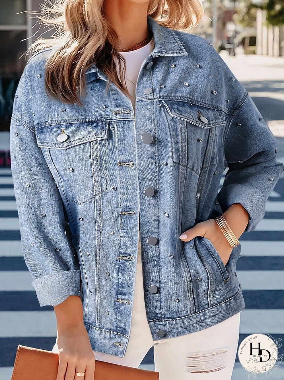 Vintage-Inspired Rhinestone Denim Jacket