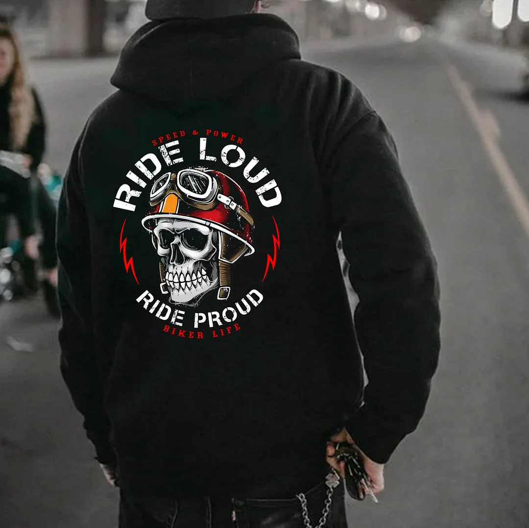 RIDE LOUD RIDE PROUD Helmet Skull Print Men's Hoodie