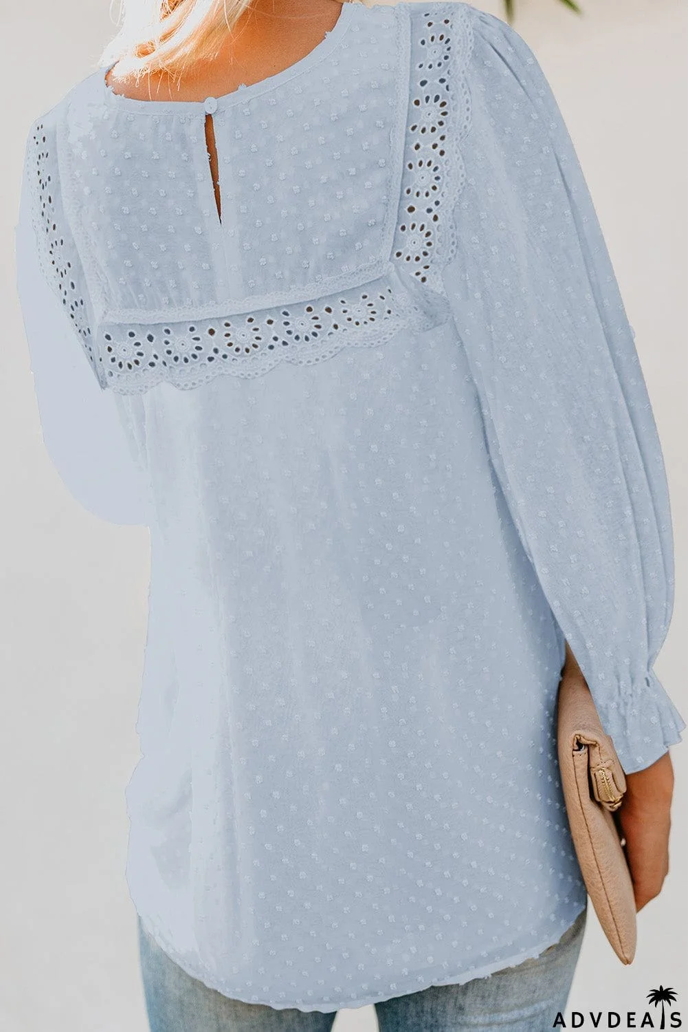 Swiss Dot Hollow Out Ruffle Sleeve Blouse