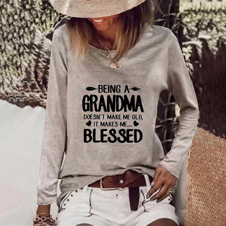 Wearshes GRANDMA Print Crew Neck Casual T-Shirt