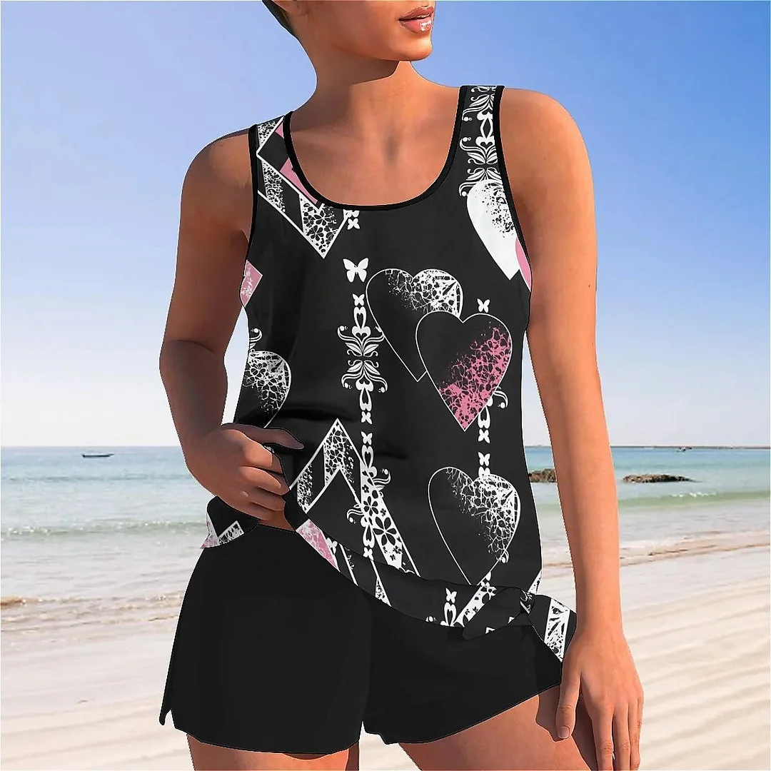 Bowknot Heart,Love,Valentine's Day Mid Waisted Tankini Set - Plus Size Available