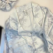 Avatarxai Female 2Pcs Pajamas Set Lounge Wear Gray Print Flower Long Sleeve Trouser Suits Spring Summer Casual Home Clothes Underwear