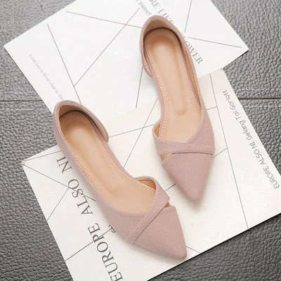 Women's Flat Shoes Pink Black Solid Color Suede Pointed Toe Office Ladies Flat Heels