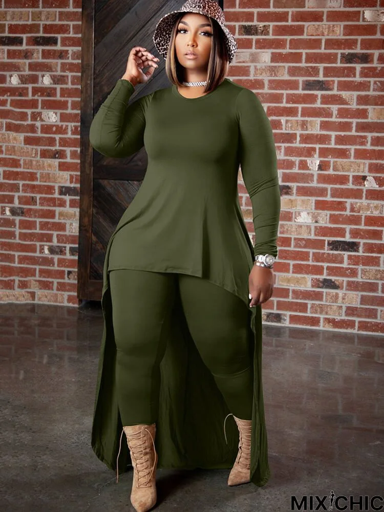 Two Piece Long Sleeve Asymmetrical Tops & Bodycon Pants