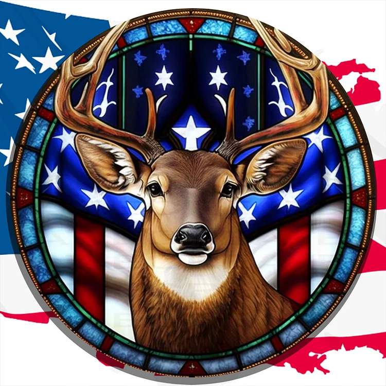 Deer With American Flag 30*30CM(Canvas) Full Round Drill Diamond Painting gbfke