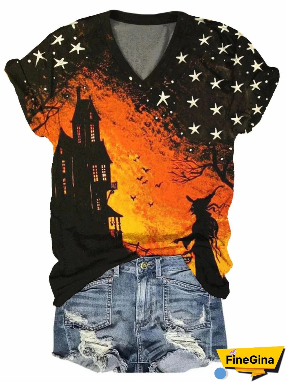 Women's Halloween Witch Print T-Shirt