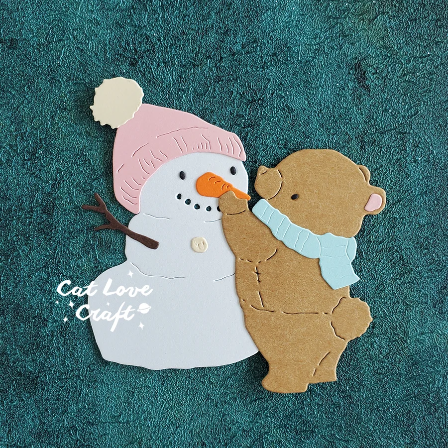 Nigikala Bear making a snowman Metal Cutting Dies Scrapbooking Stencil Die Cuts Card Making DIY Craft Embossing New Dies For 2023