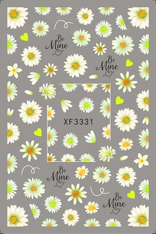 Popular Daisy Nail Sticker for Design Decoration Sunflower Nail Art Decals Adhesive Himawari Sticker for Nail Manicure Design