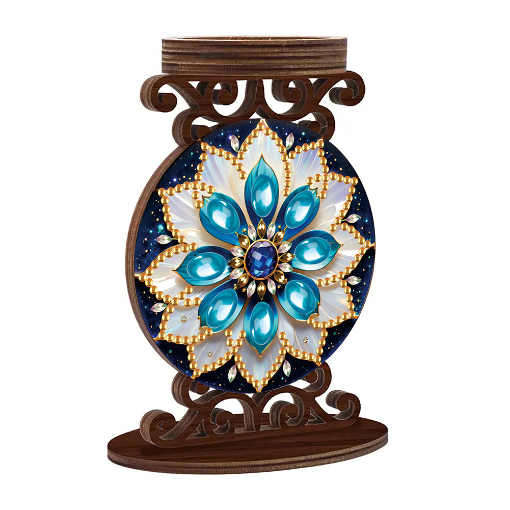Wooden Diamond Painting Candle Holder Rhinestone Candlestick Decor (Mandala B)