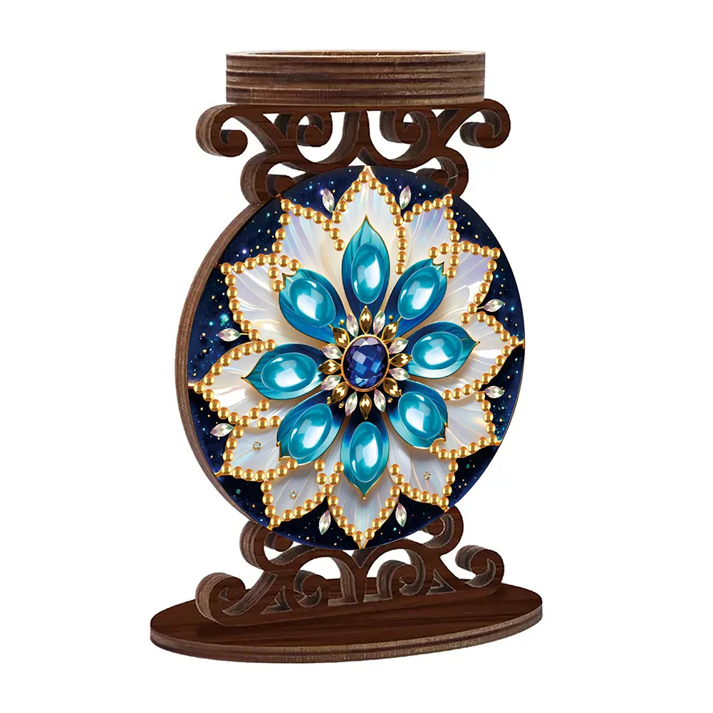 Wooden Diamond Painting Candle Holder Rhinestone Candlestick Decor (Mandala B)