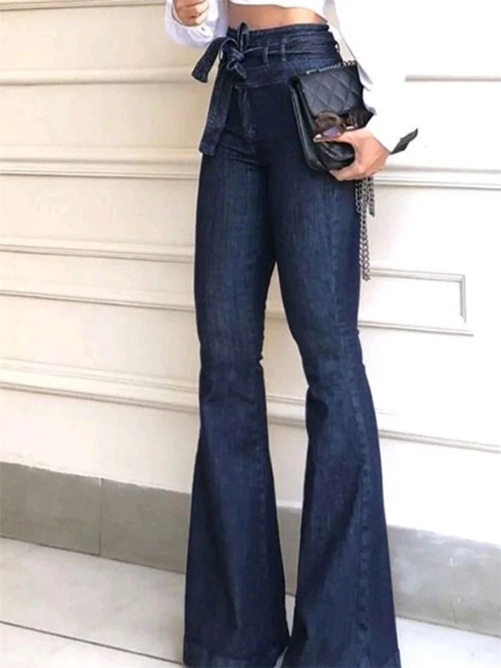 Women's Flare Wide Leg Pants Trousers Jeans Denim Faux Denim Blue Mid Waist Fashion Casual Work Weekend Micro-elastic Full Length Comfort Solid Color S M L XL 2XL / Bell Bottom | 168DEAL