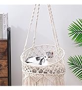 MEWOOFUN Macrame Cat Hammock, Hanging Cat Bed Hammock Cat Swing for Indoor Cats, Boho Cat Swing B...