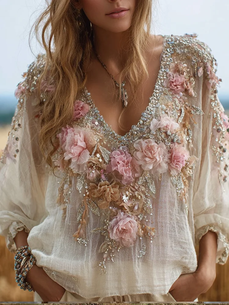 Ladies' Bouquet-like Romantic Casual Long-sleeved Top